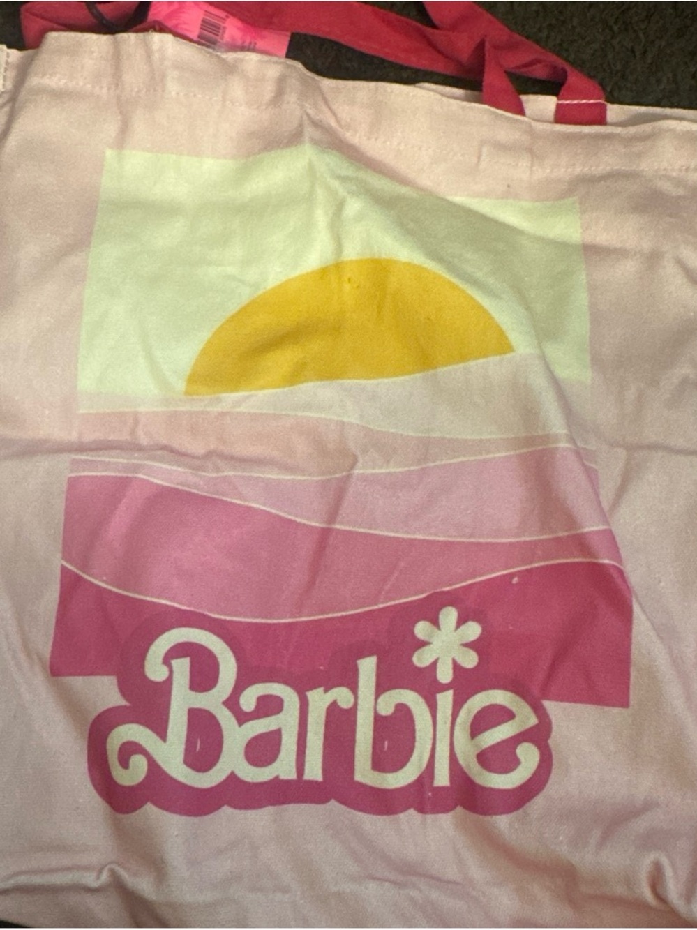 Barbie Pink Tote with Yellow Sun Graphic